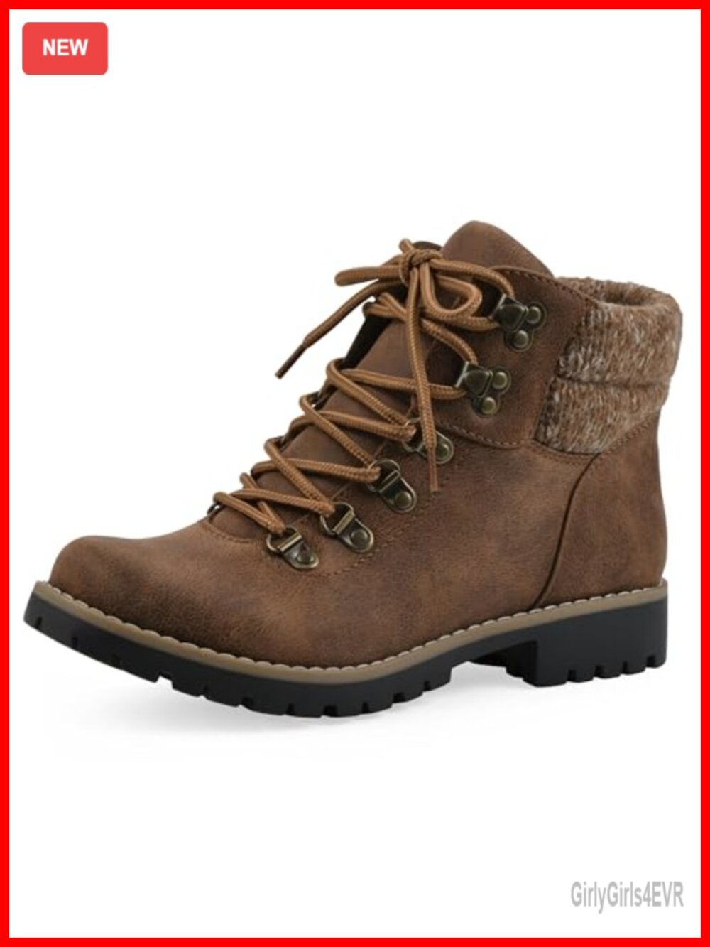 Women's Lace-Up Hiker Style Ankle Bootie Cushioned Insole Lug Sole